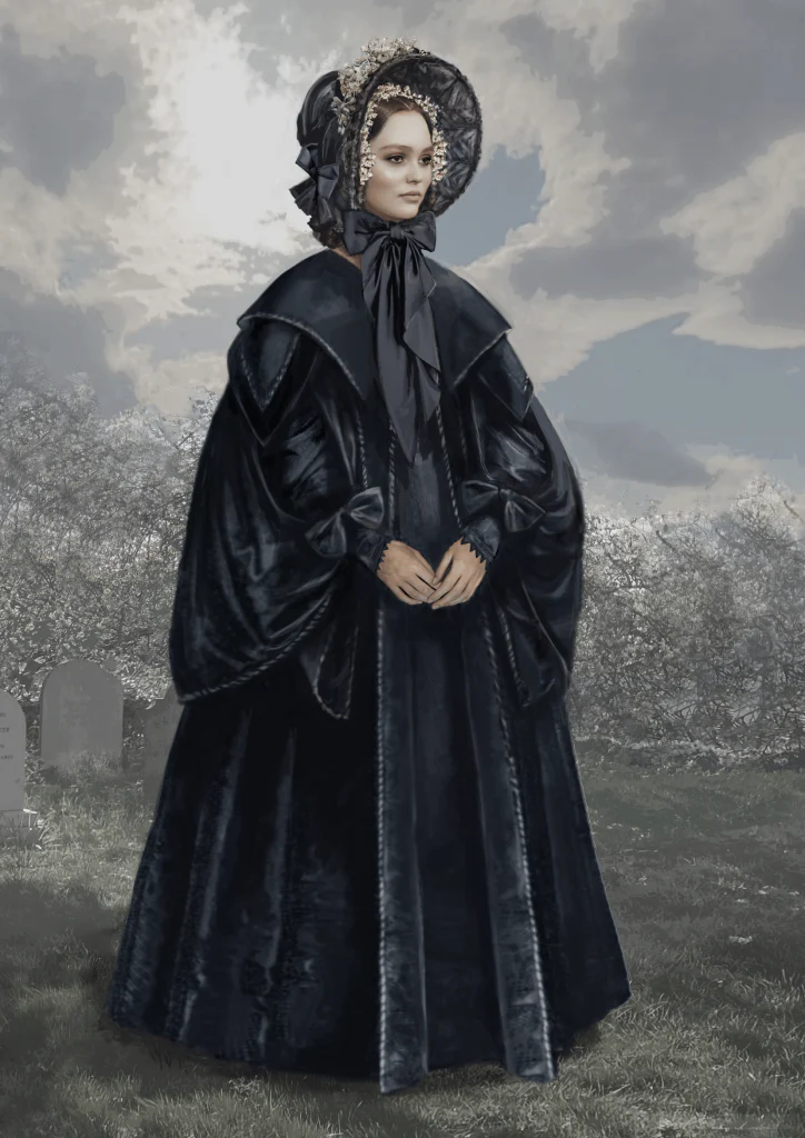 Mourning gown and bonnet