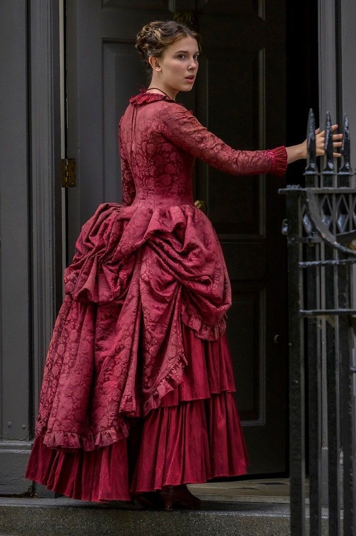 Crimson traveling gown